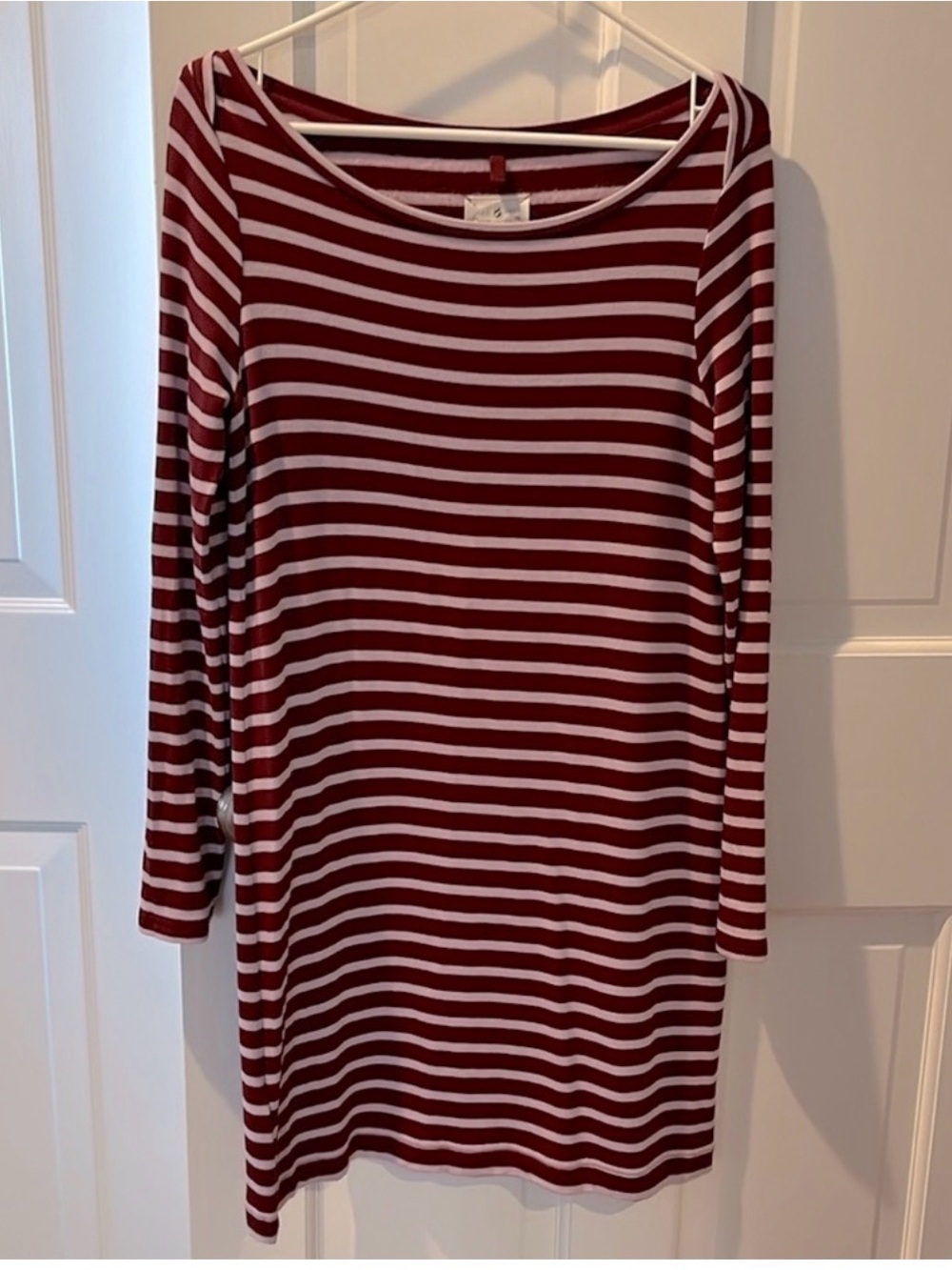 Lou & Grey Burgundy and White Striped Long-Sleeve Shift Dress
